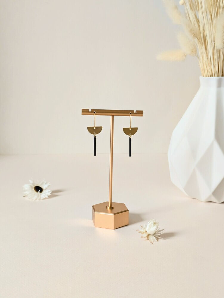 Boucles d'oreilles Noir et Or - Style élégant - Demi lune - Lou Inspirations