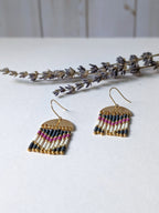 Dangling Earrings | Half-moon brass & Preciosa beads | Shades of pink
