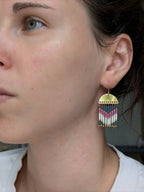 Dangling Earrings | Half-moon brass & Preciosa beads | Shades of pink