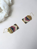 Dangling Earrings | Half-moon brass & Preciosa beads | Shades of pink