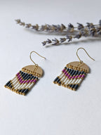 Dangling Earrings | Half-moon brass & Preciosa beads | Shades of pink