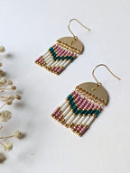 Dangling Earrings | Half-moon brass & Preciosa beads | Shades of pink