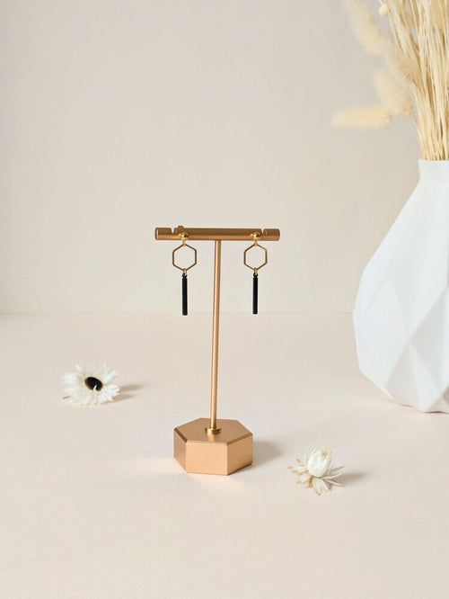 Boucles d'oreilles Noir et Or - Style élégant - Hexagone - Lou Inspirations