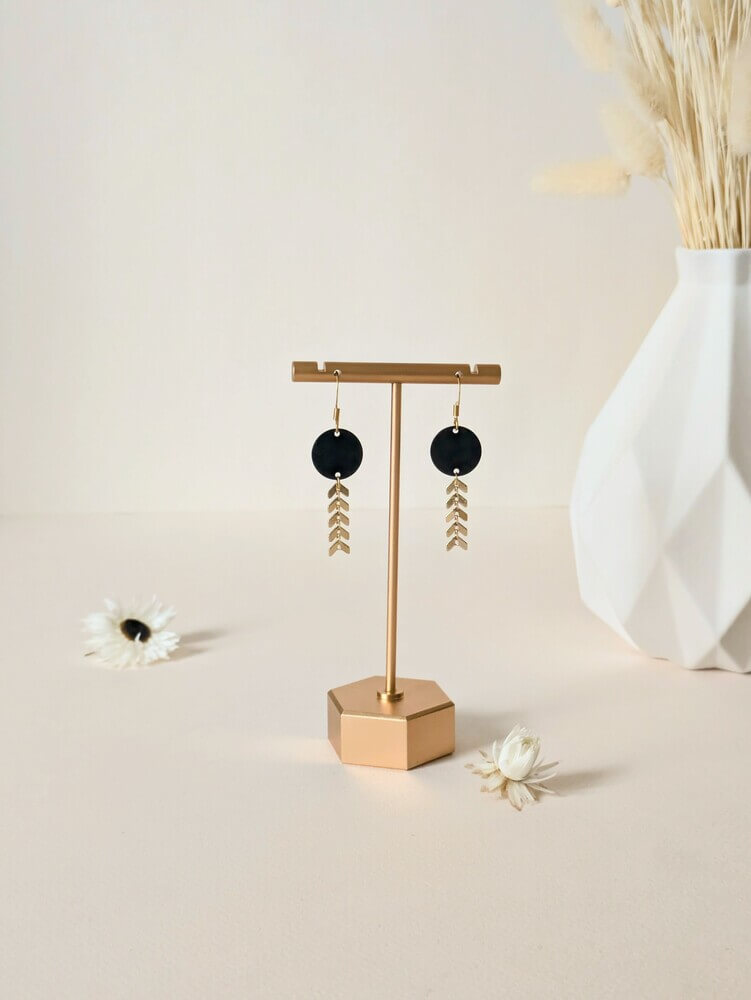 Boucles d'oreilles Noir et Or - Style élégant - Rond - Lou Inspirations