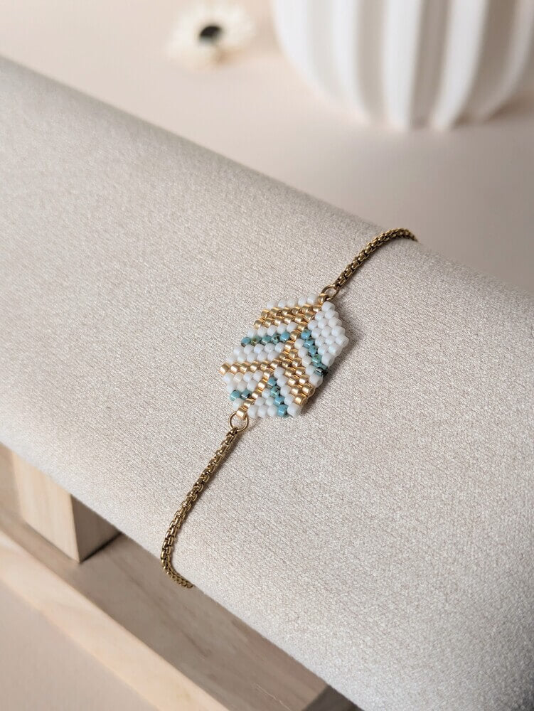 Bracelet tissé perles miyuki bleu picasso et doré fermoir ajustable - Lou Inspirations