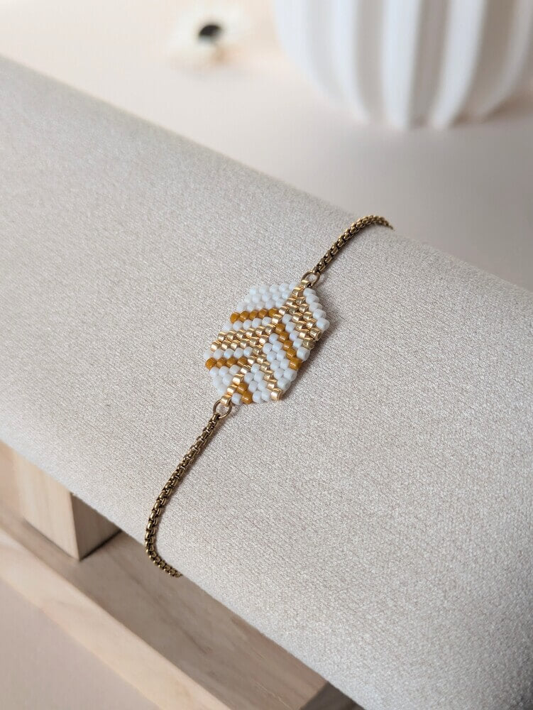 Bracelet tissé perles miyuki camel et doré fermoir ajustable - Lou Inspirations