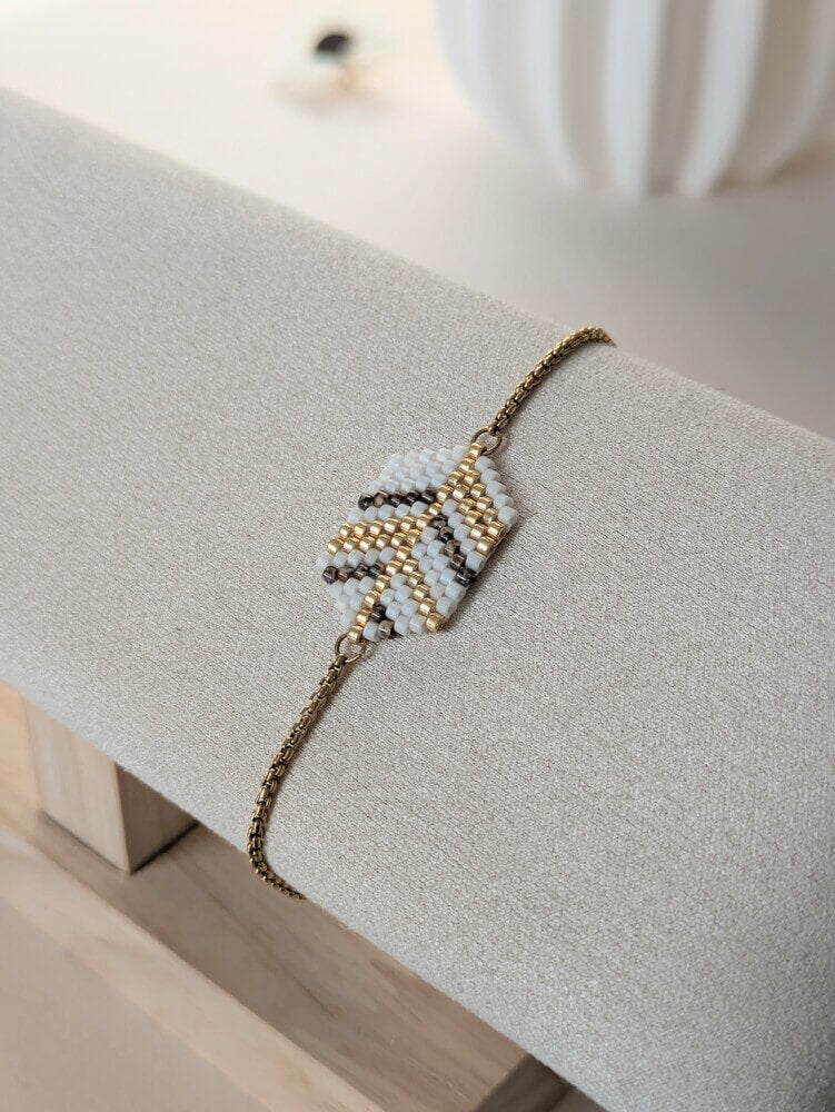 Bracelet tissé perles miyuki marron picasso et doré fermoir ajustable - Lou Inspirations