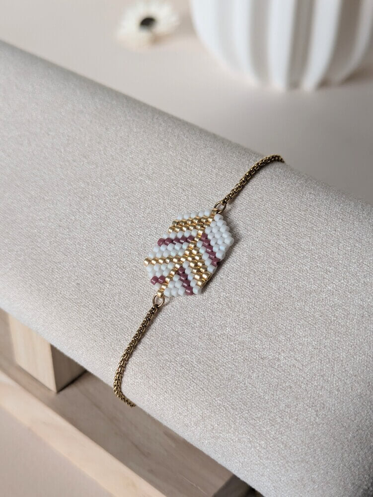 Bracelet tissé perles miyuki mauve et doré fermoir ajustable - Lou Inspirations