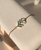 Bracelet tissé perles miyuki vert et doré fermoir ajustable - Lou Inspirations