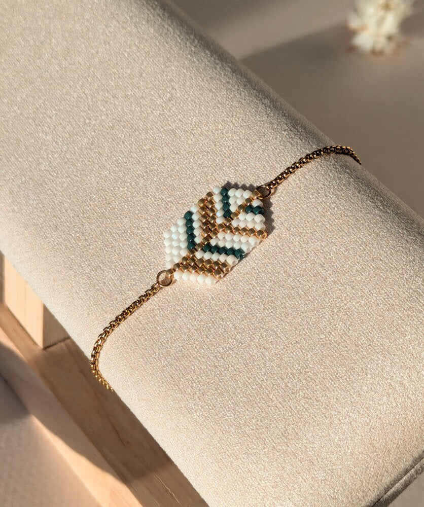 Bracelet tissé perles miyuki vert et doré fermoir ajustable - Lou Inspirations