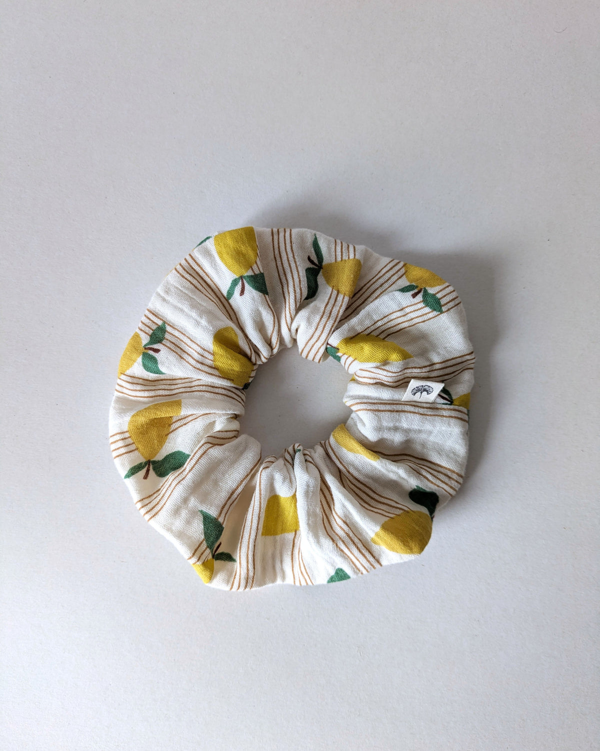 Chouchou fluffy en coton Oeko-Tex à motif citron, accessoire coloré pour cheveux