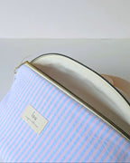 Sac banane rayé pastel bleu et rose confection artisanale québécoise en coton