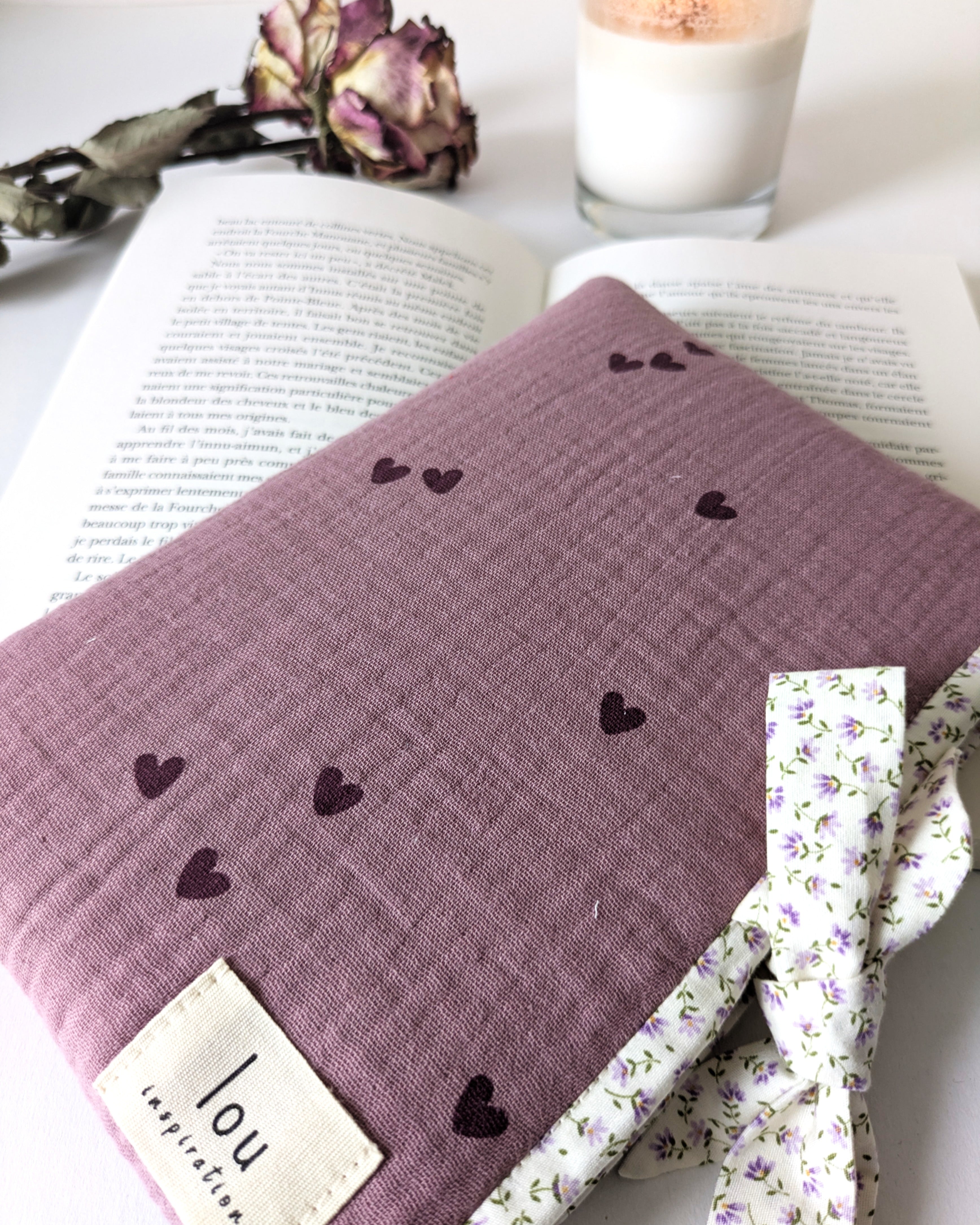 Pochette pour livre | Tissus en coton doux | Cœur rose