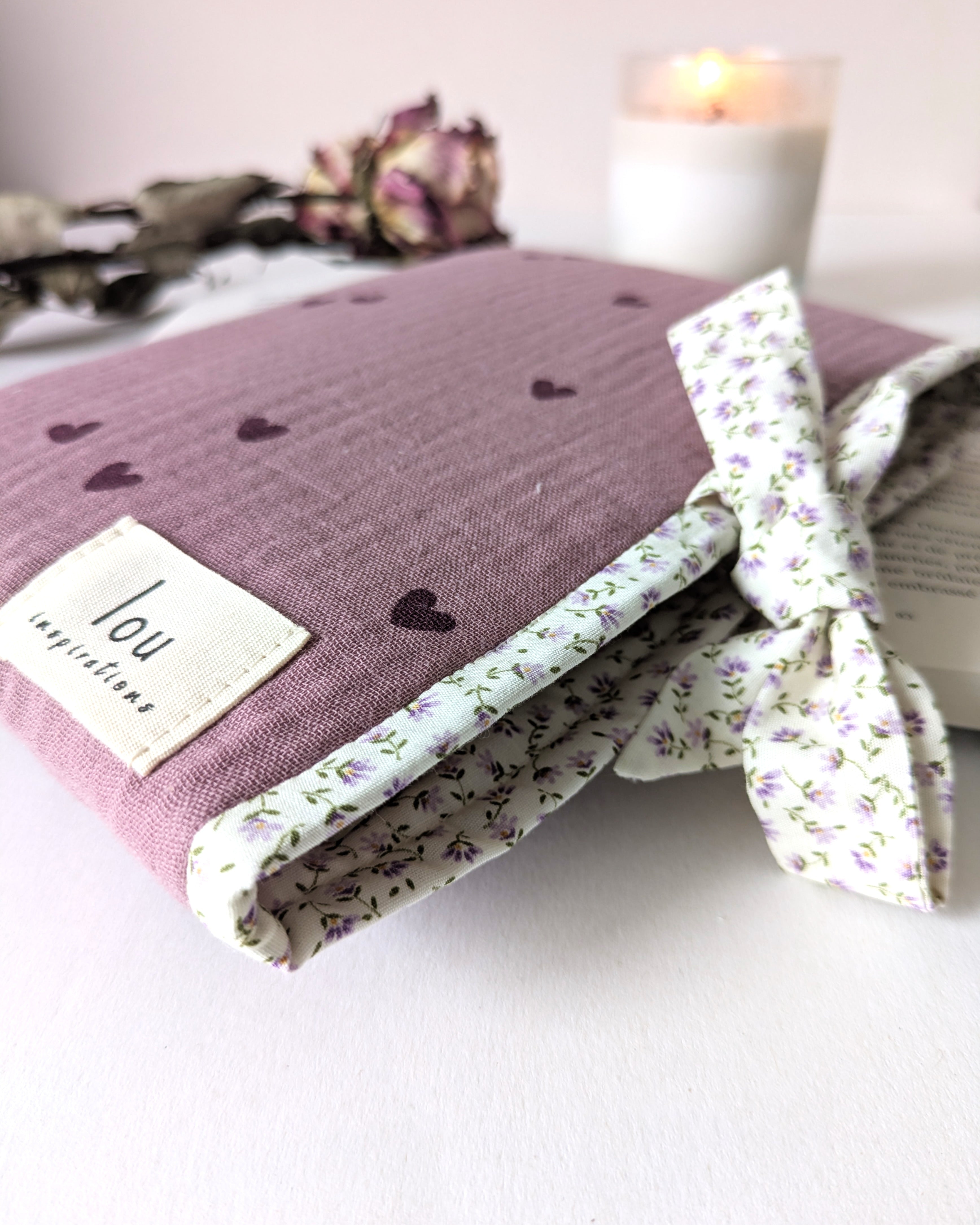 Pochette pour livre | Tissus en coton doux | Cœur rose