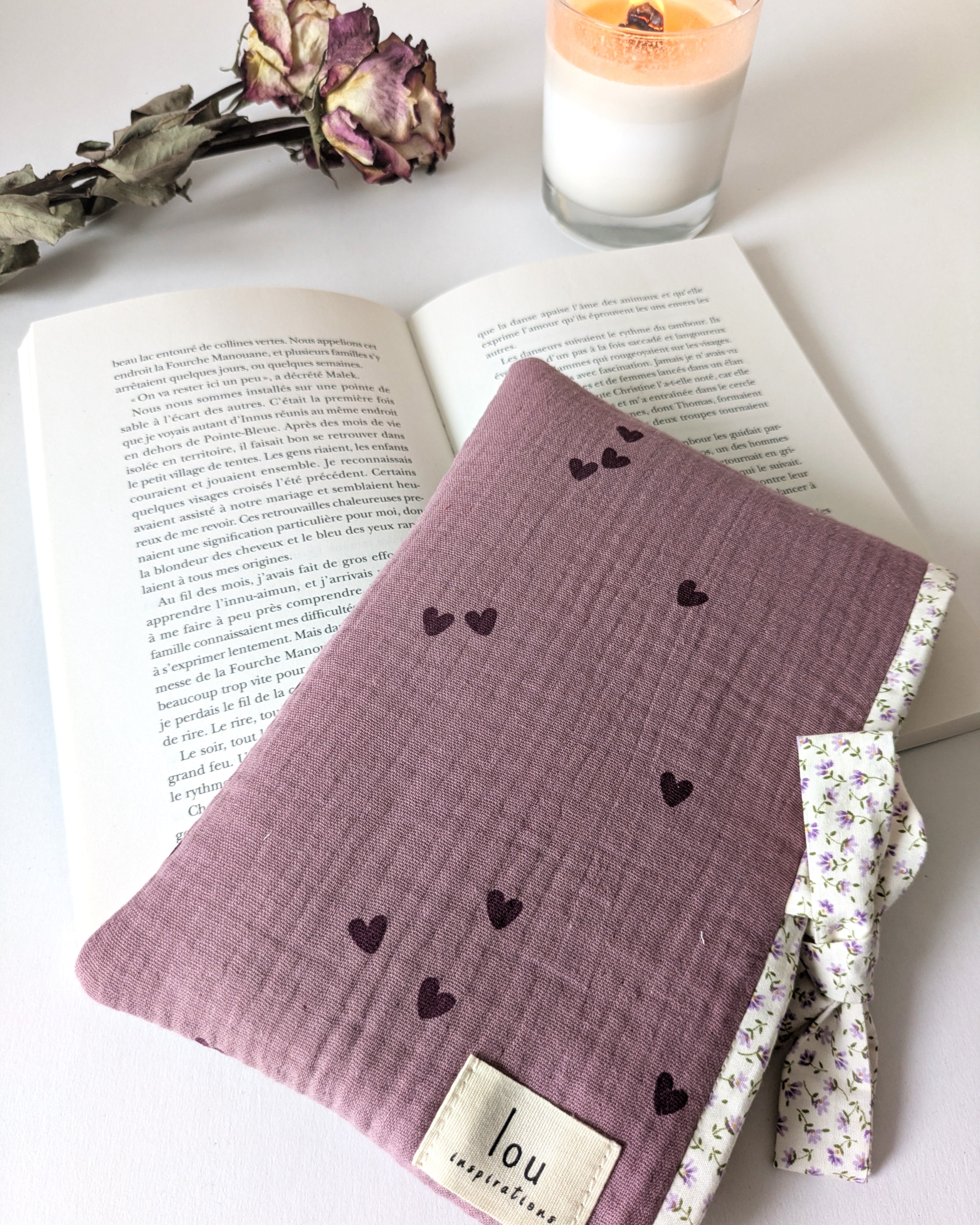 Pochette pour livre | Tissus en coton doux | Cœur rose