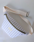 Sac banane artisanal rayures beige et crème avec sangle ajustable