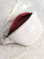 Sac banane ouvert - Velours beige - Accessoire mode - Lou Inspirations