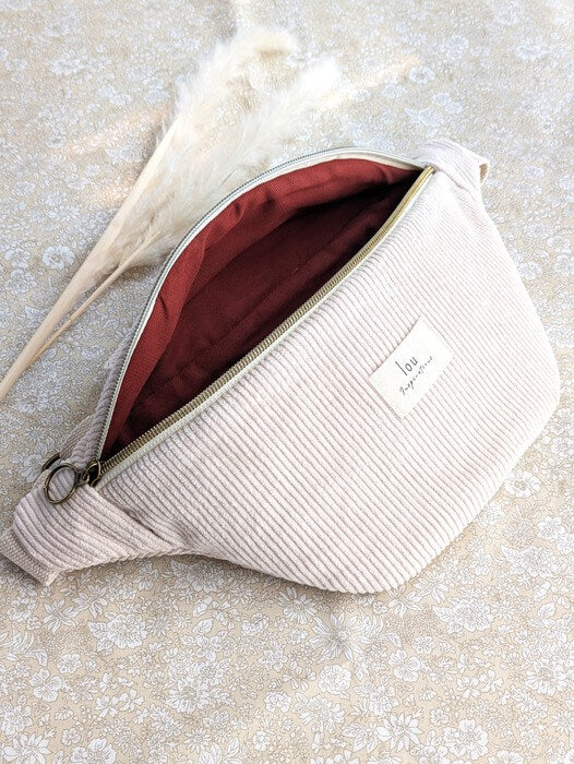 Sac banane ouvert - Velours beige - Accessoire mode - Lou Inspirations