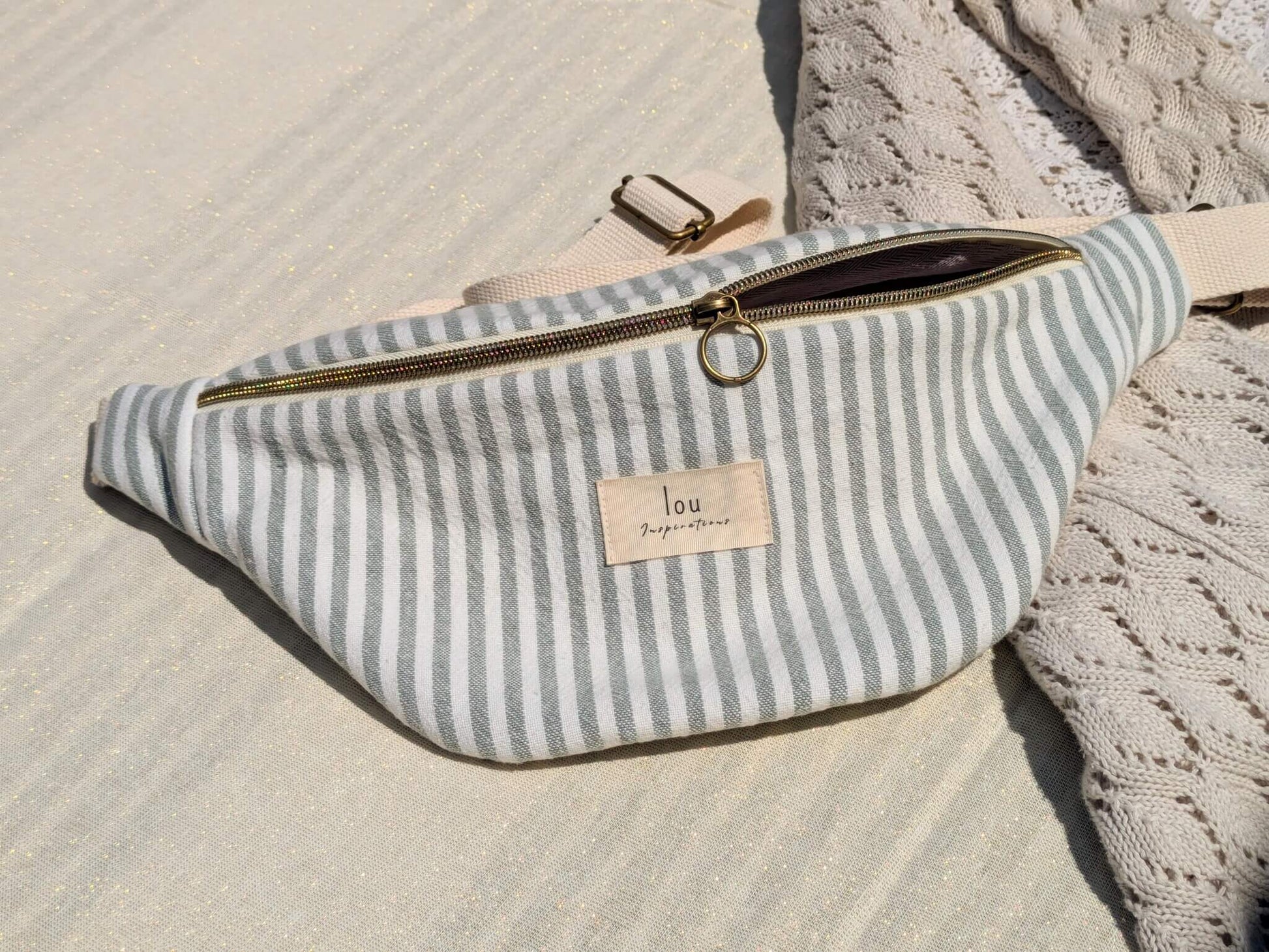 Sac banane zoom - Rayé Vert Celadon - Accessoire mode - Lou Inspirations