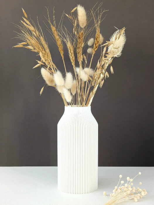 Vase pour fleurs séchées - impression 3D - design Scandinave et strié - Modèle Bota Blanc - Lou Inspirations