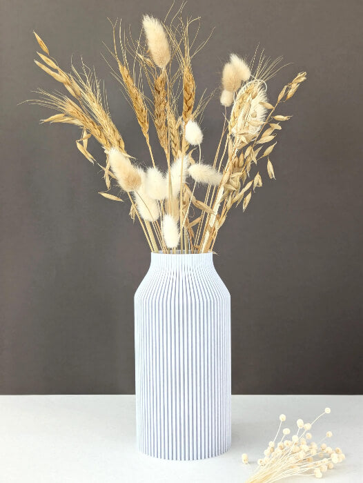 Vase pour fleurs séchées - impression 3D - design Scandinave et strié - Modèle Bota Marbre - Lou Inspirations