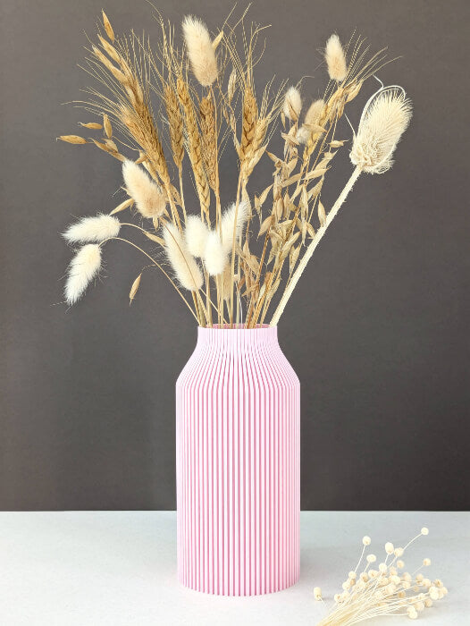 Vase pour fleurs séchées - impression 3D - design Scandinave et strié - Modèle Bota Rose Candy - Lou Inspirations
