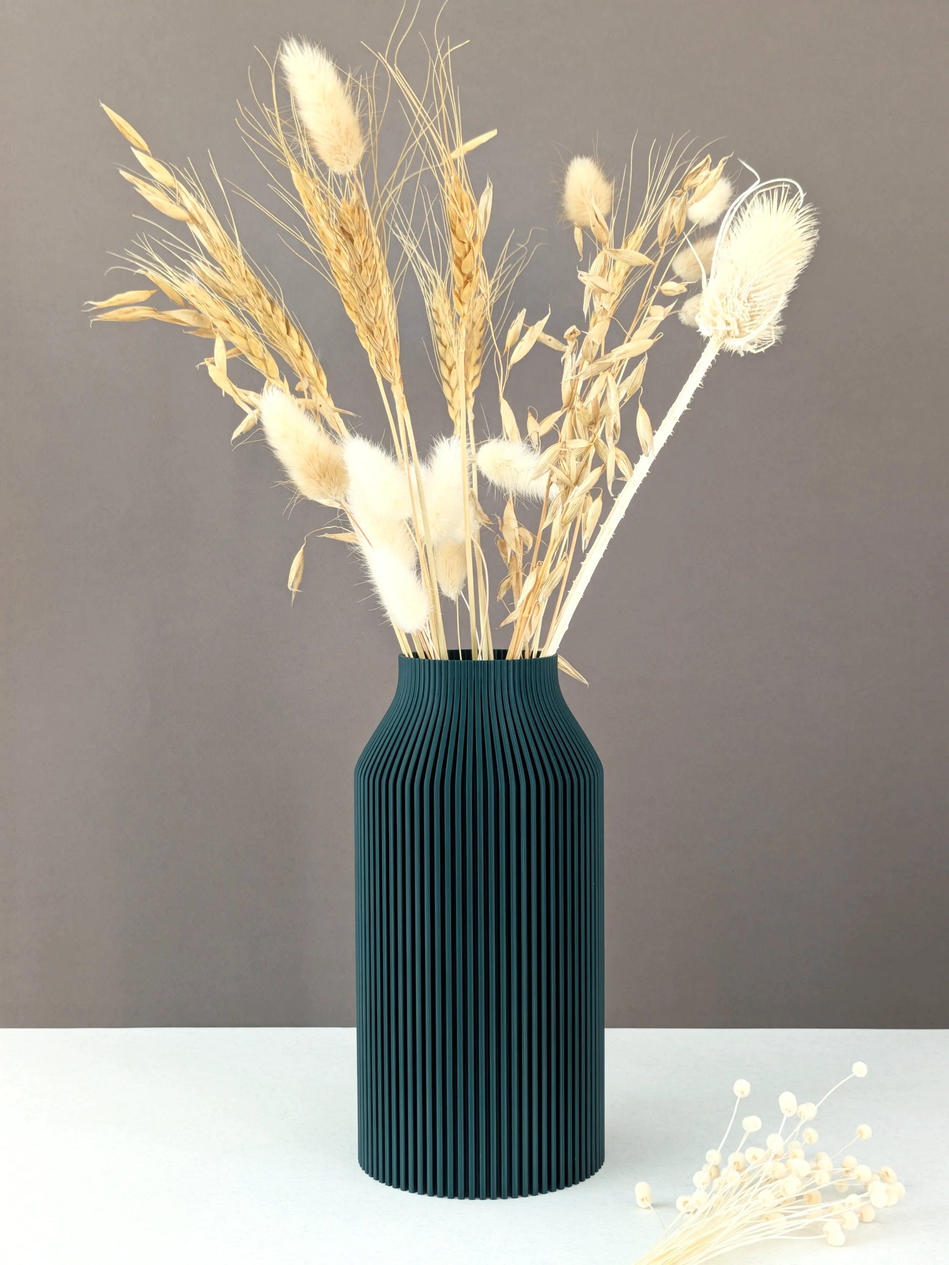 Vase pour fleurs séchées - impression 3D - design Scandinave et strié - Modèle Bota Vert émeraude - Lou Inspirations