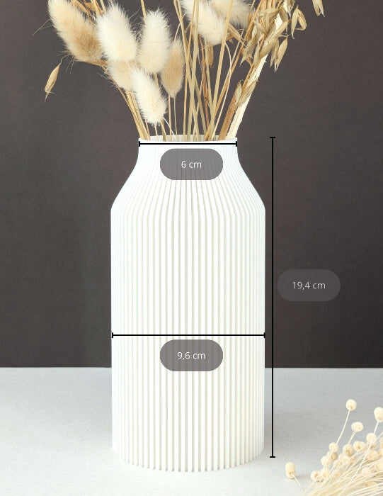 Vase pour fleurs séchées - impression 3D - design Scandinave et strié - Modèle Bota avec mesures - Lou Inspirations