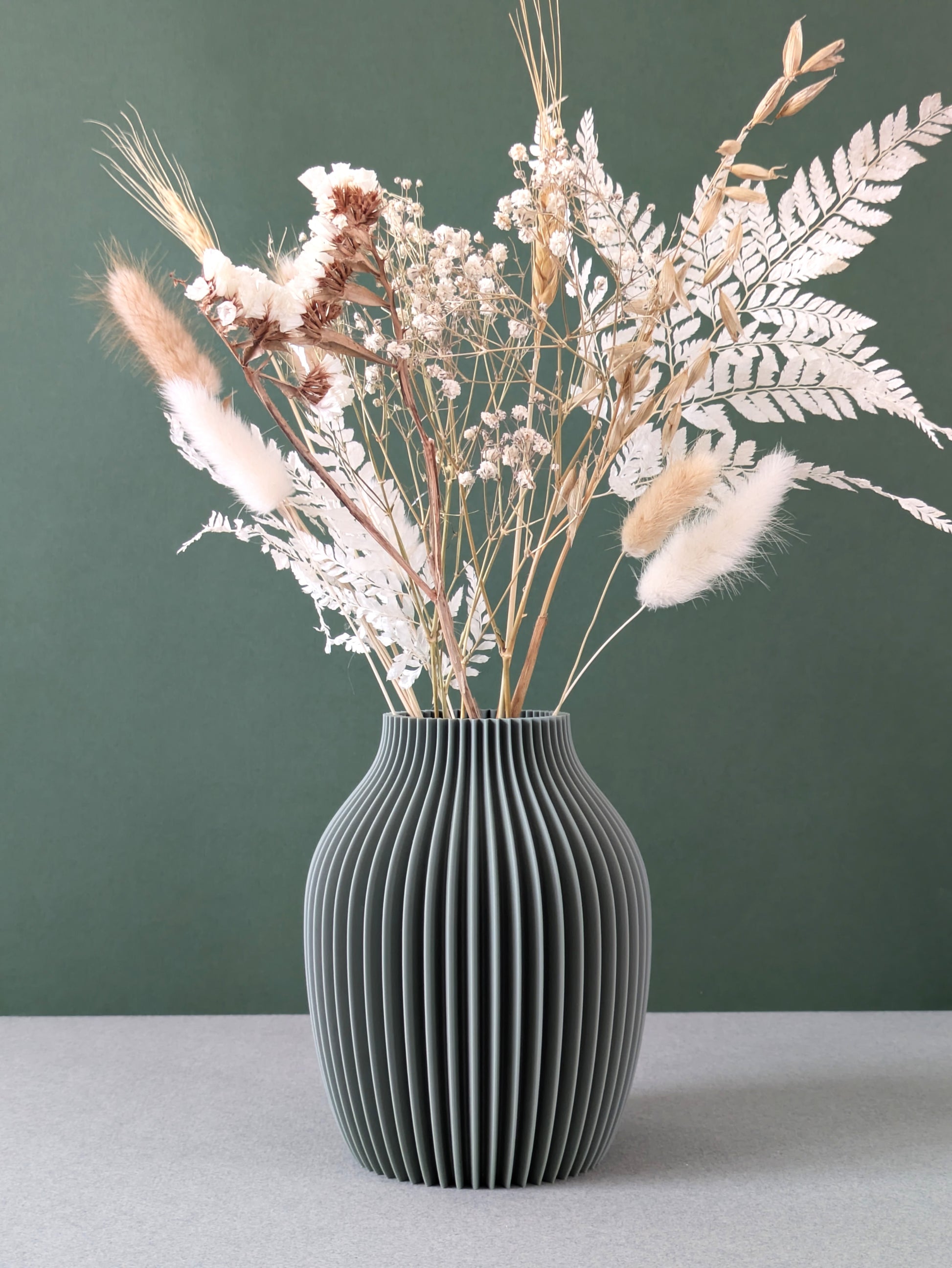 Vase pour fleurs séchées - impression 3D - design bohème et organique - Modèle Olli Vert mutted - Lou Inspirations