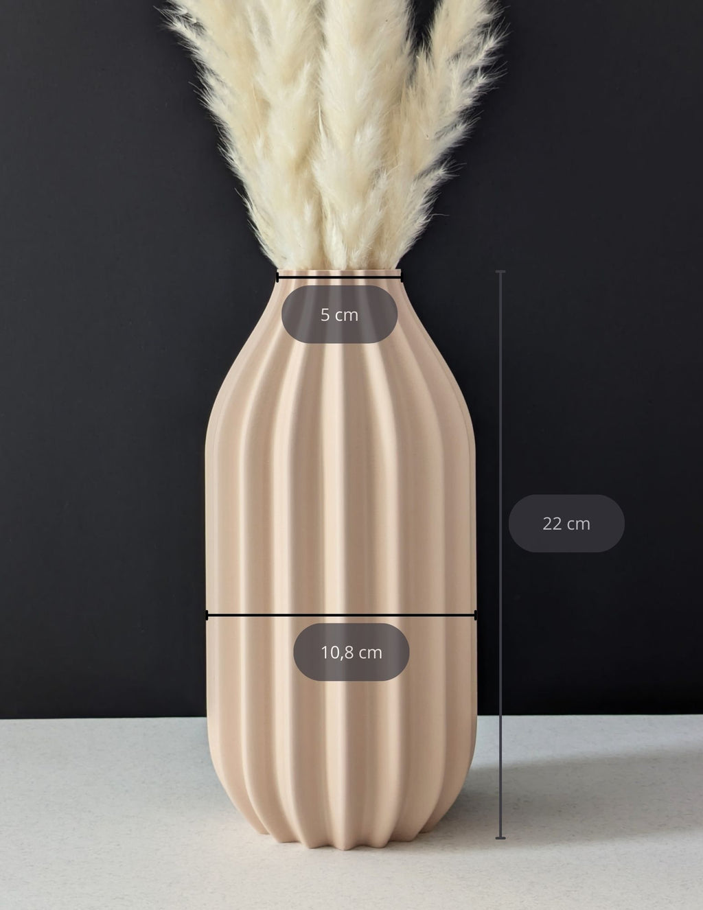 Vase pour fleurs séchées - impression 3D - design épuré et minimaliste - Modèle Dune avec mesures - Lou Inspirations